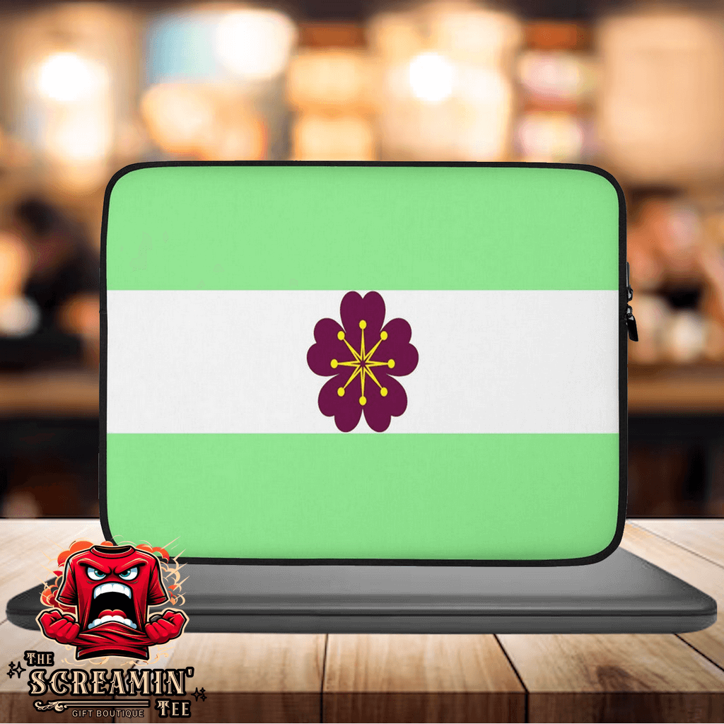 Diamoric Pride Laptop Sleeve with a floral design on a mint green background for stylish laptop protection.
