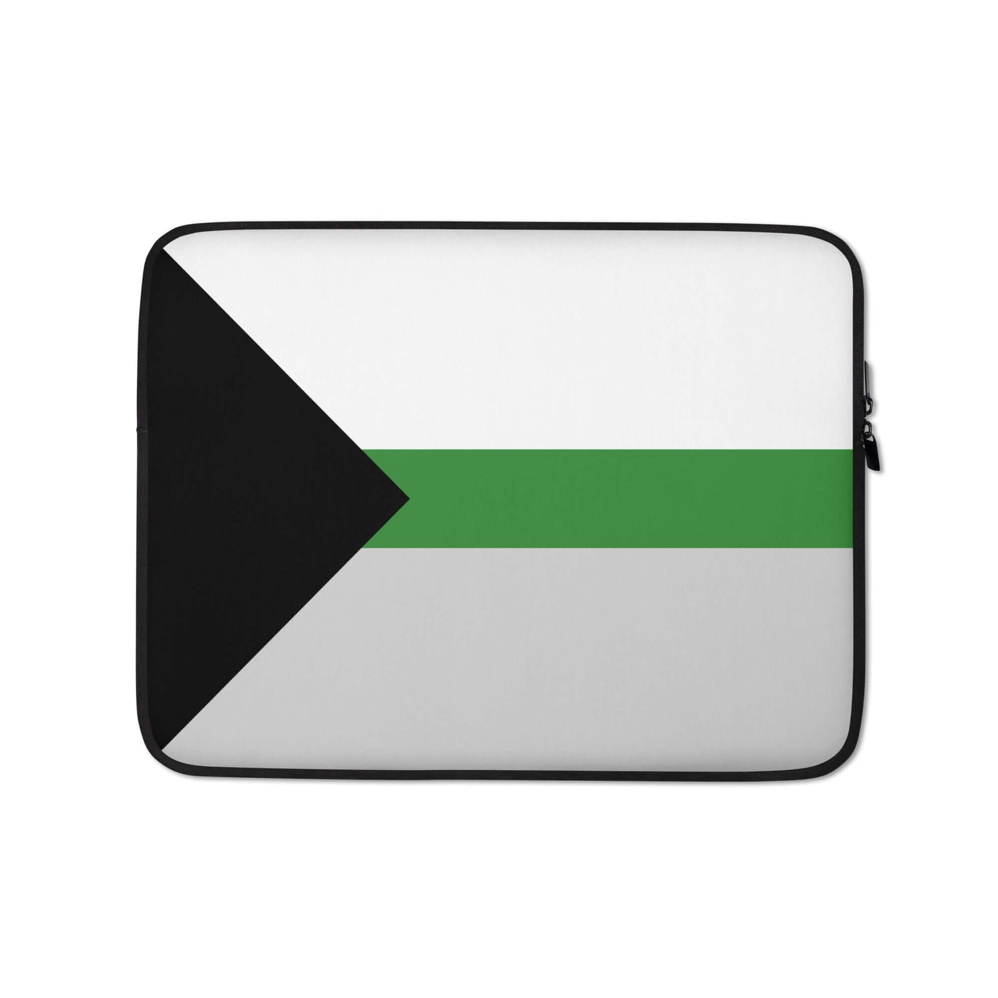 Demiromantic Pride Laptop Sleeve featuring a black, white, and green design, perfect for stylish laptop protection.