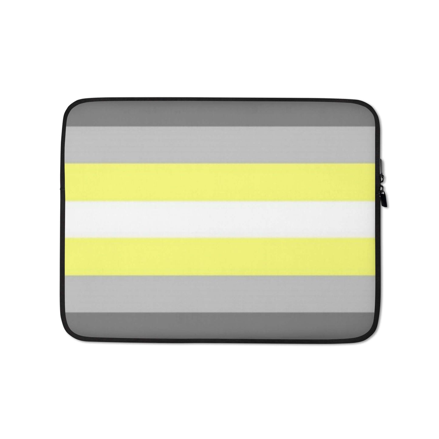 Demigender Pride Laptop Sleeve featuring grey, yellow, and white striped design with padded protection.