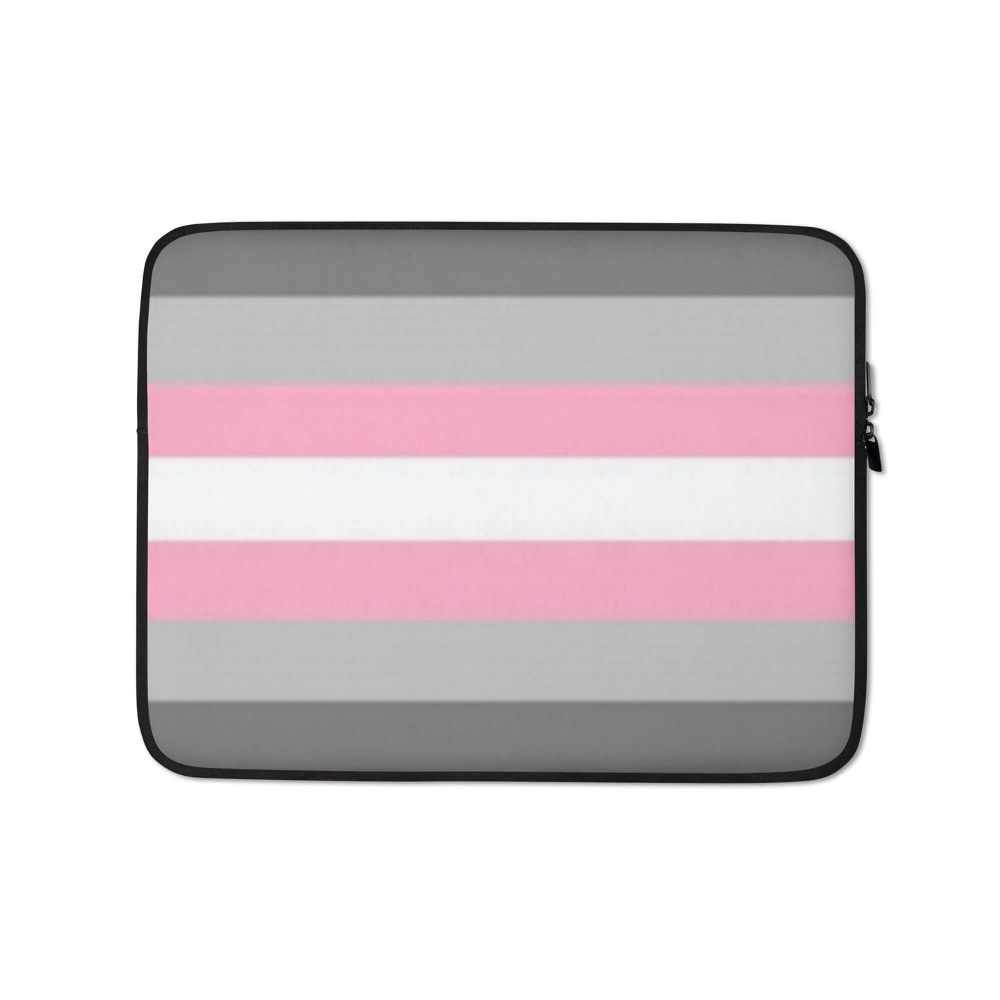 Demigender Demigirls Pride Laptop Sleeve with pink and gray stripes design, perfect for protecting your laptop.