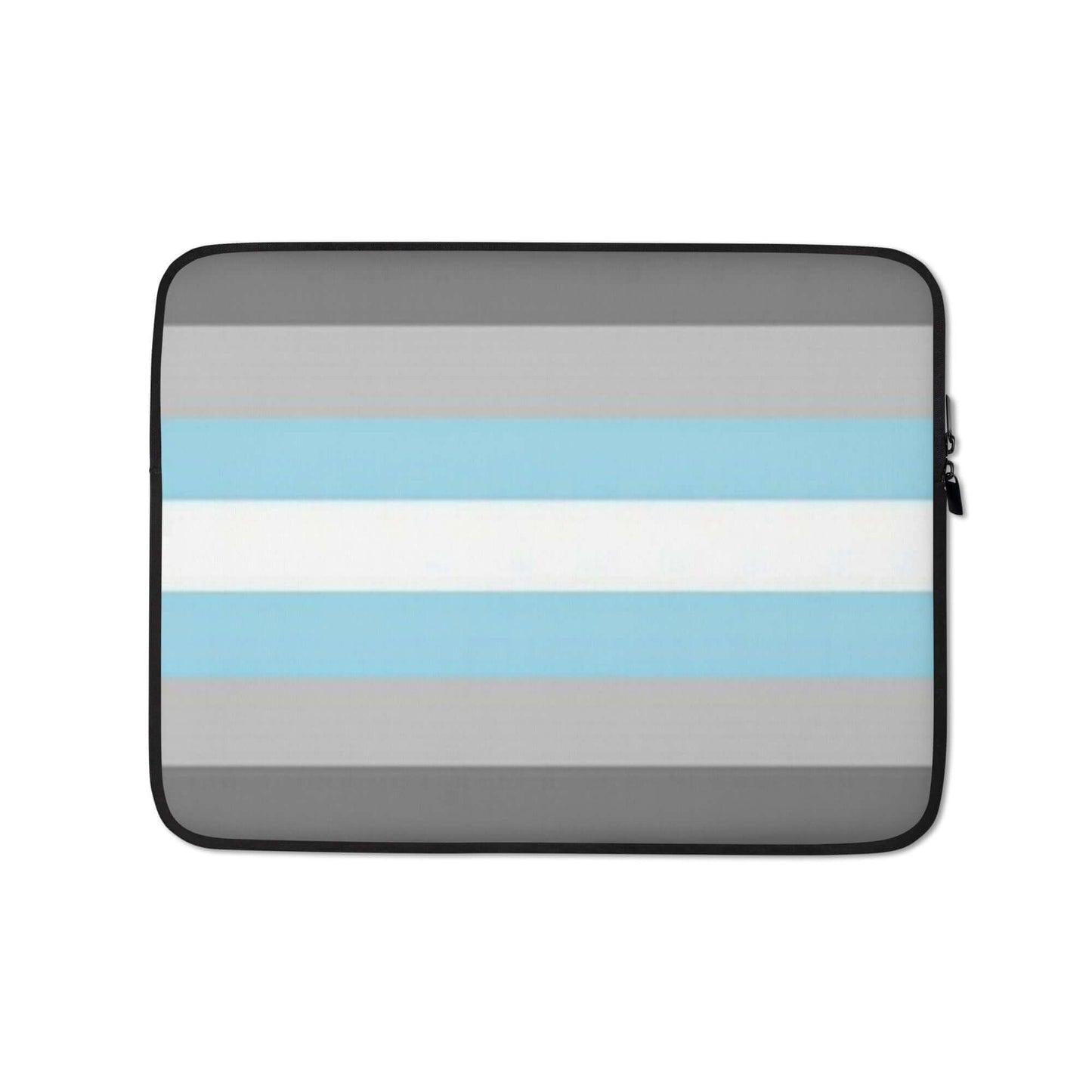 Demigender Demiboys Pride Laptop Sleeve featuring a striped design in gray, white, and light blue colors.