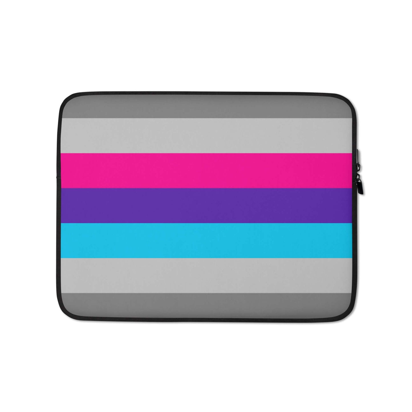 Demiandrogyne Pride Laptop Sleeve featuring bold stripes in pink, purple, blue, and gray, designed for stylish laptop protection.