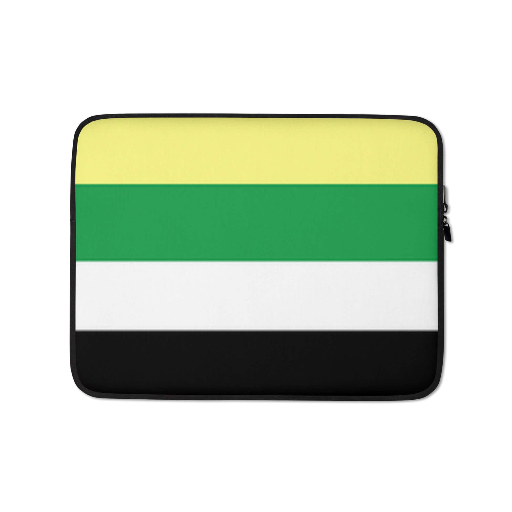 Ceterosexual Pride Laptop Sleeve featuring a vibrant flag design with yellow, green, white, and black stripes.
