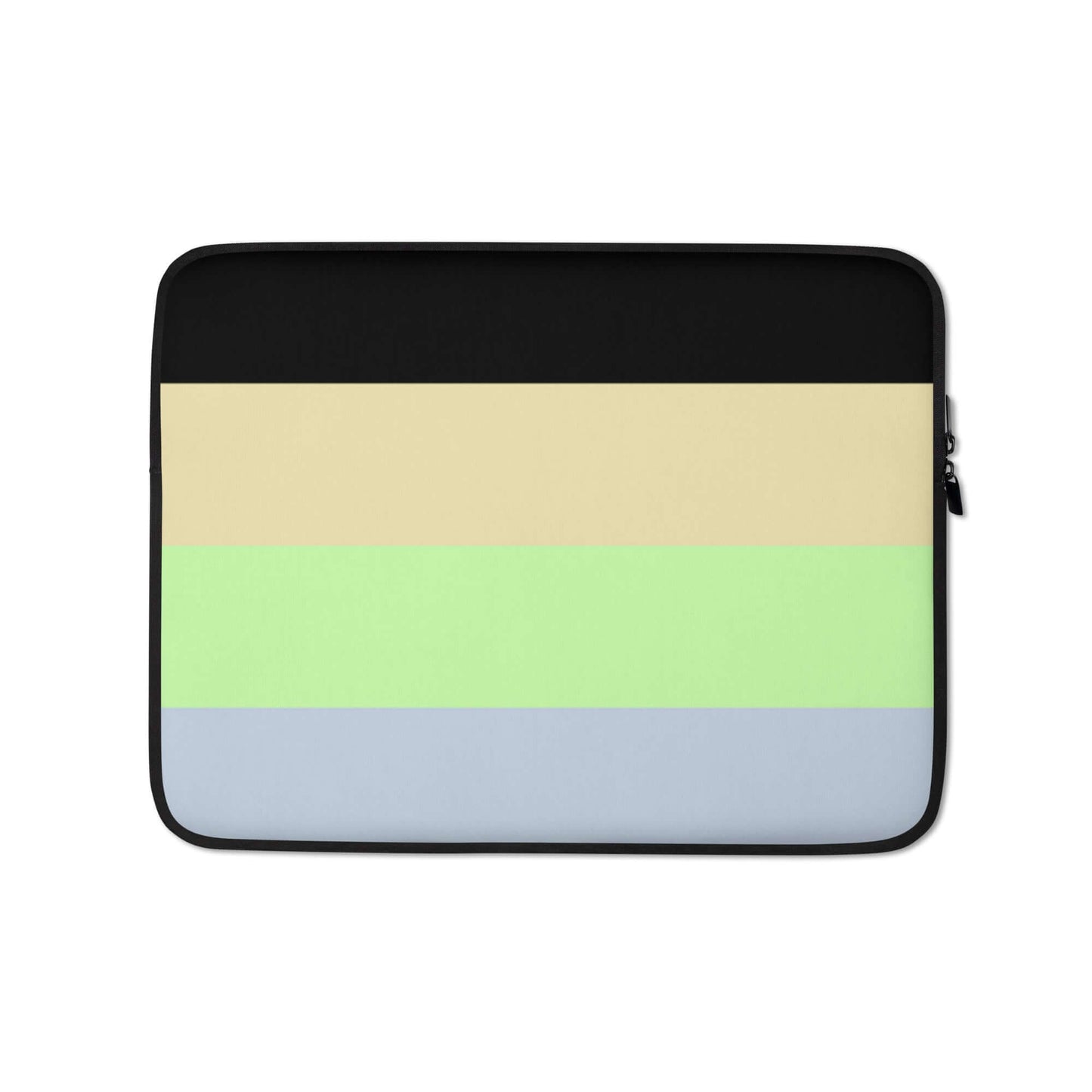 Cassgender Pride Laptop Sleeve with black, beige, green, and blue stripes for stylish laptop protection.
