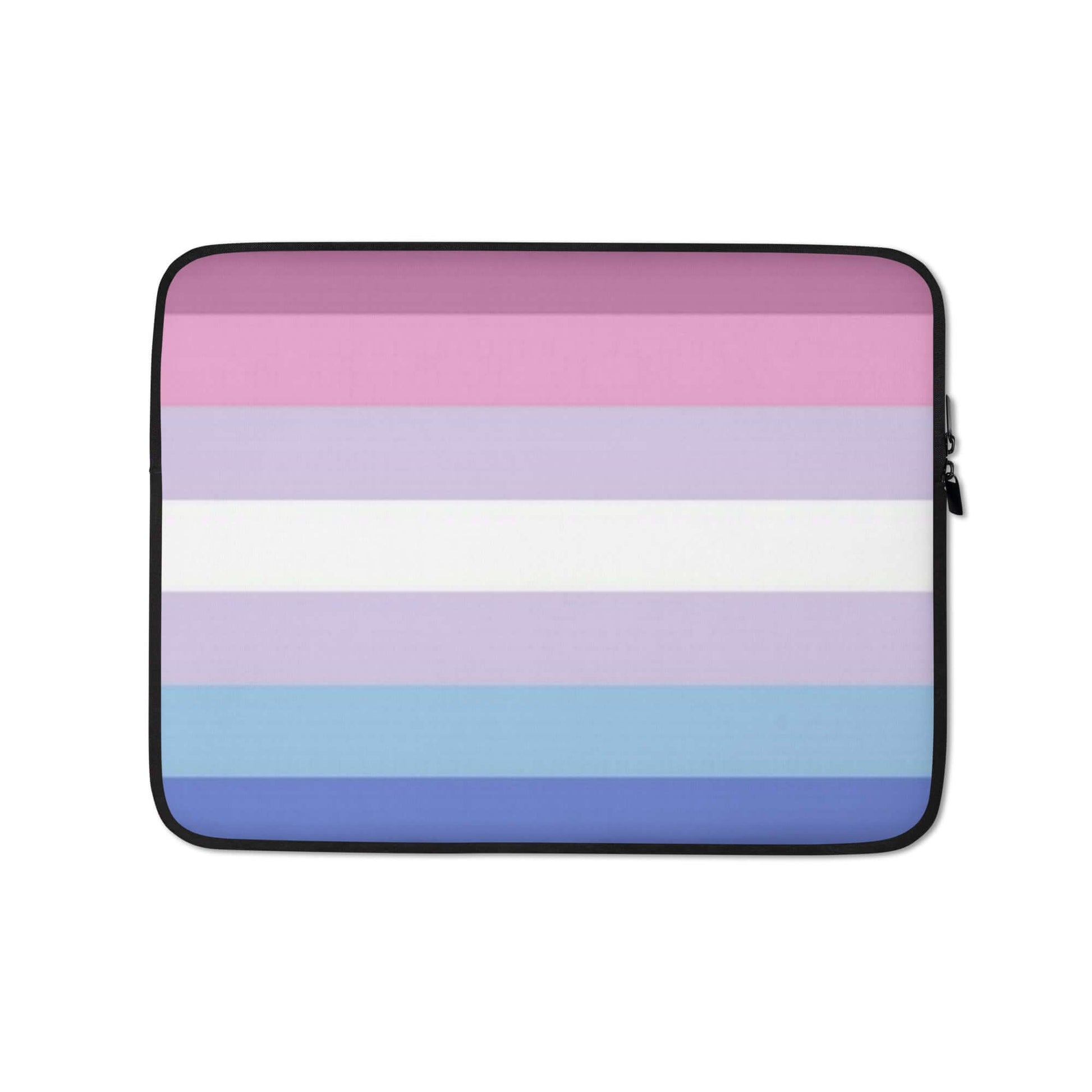 Bigender Pride Laptop Sleeve with vibrant striped design in shades of pink, purple, and blue.
