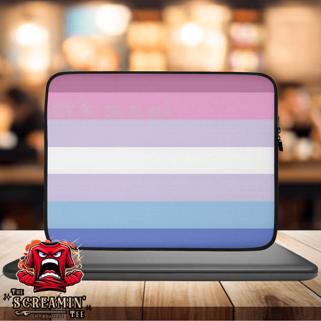 Bigender Pride Laptop Sleeve featuring colorful pastel stripes on a stylish and protective design.
