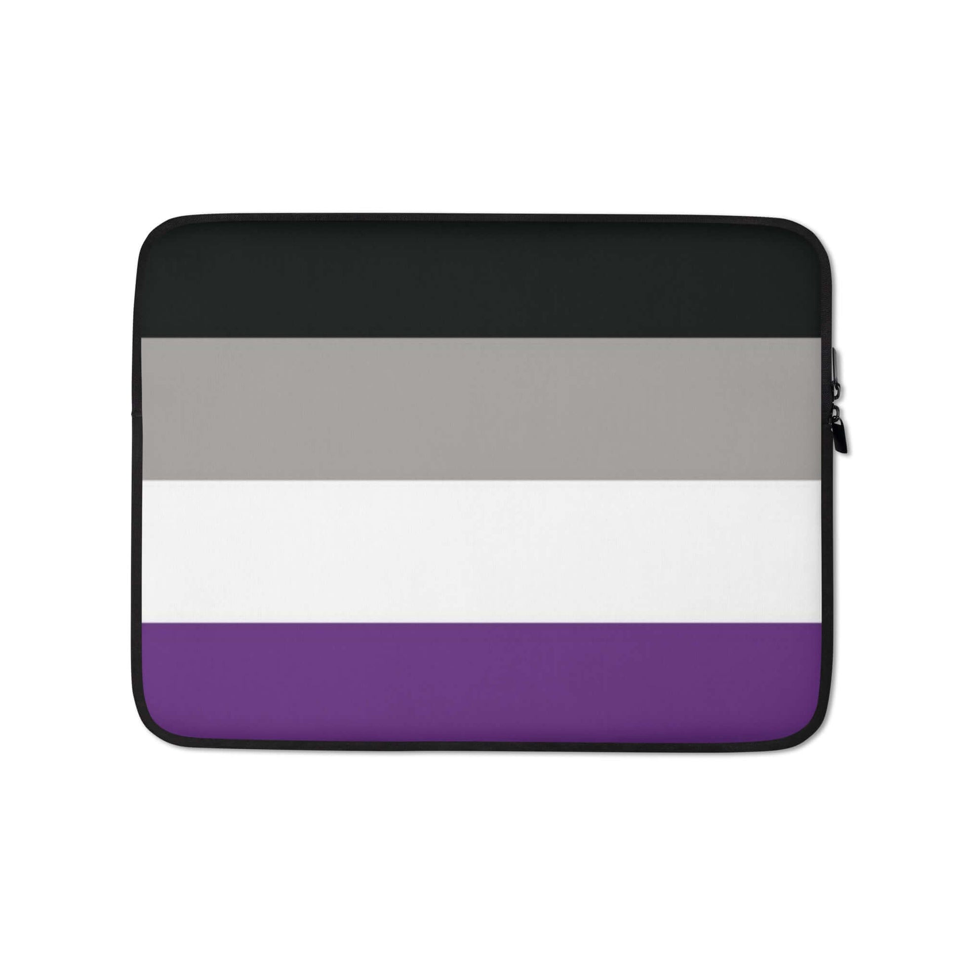 Asexual Demisexual Pride Laptop Sleeve featuring a black, gray, white, and purple design.