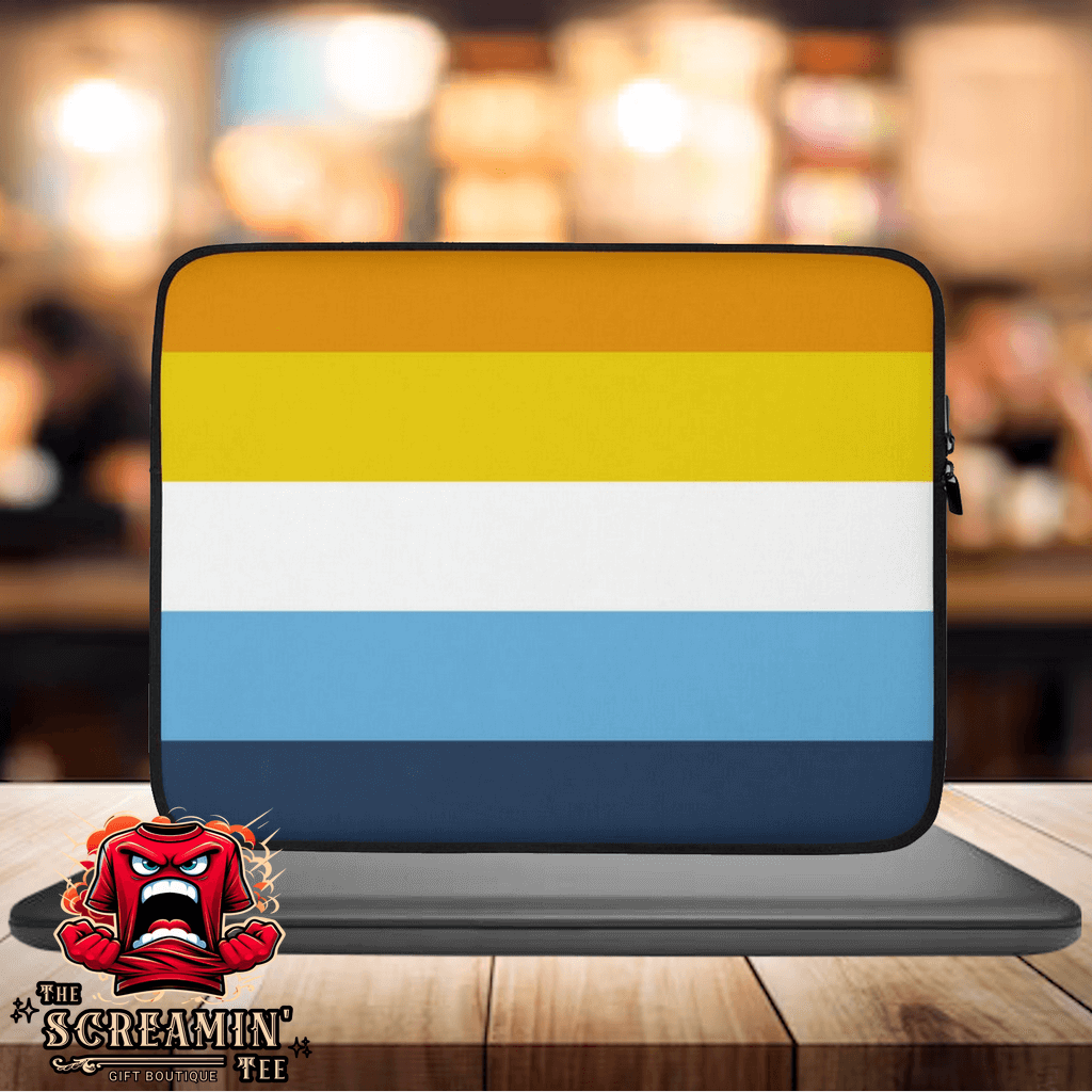 Aroace Pride Laptop Sleeve featuring vibrant stripes, perfect for stylish laptop protection and showcasing pride.
