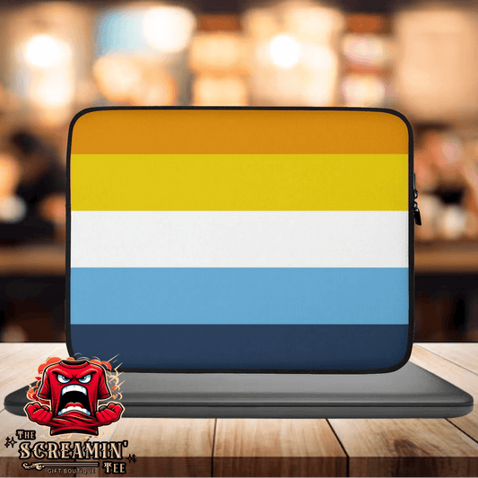 Aroace Pride Laptop Sleeve featuring vibrant stripes, perfect for stylish laptop protection and showcasing pride.