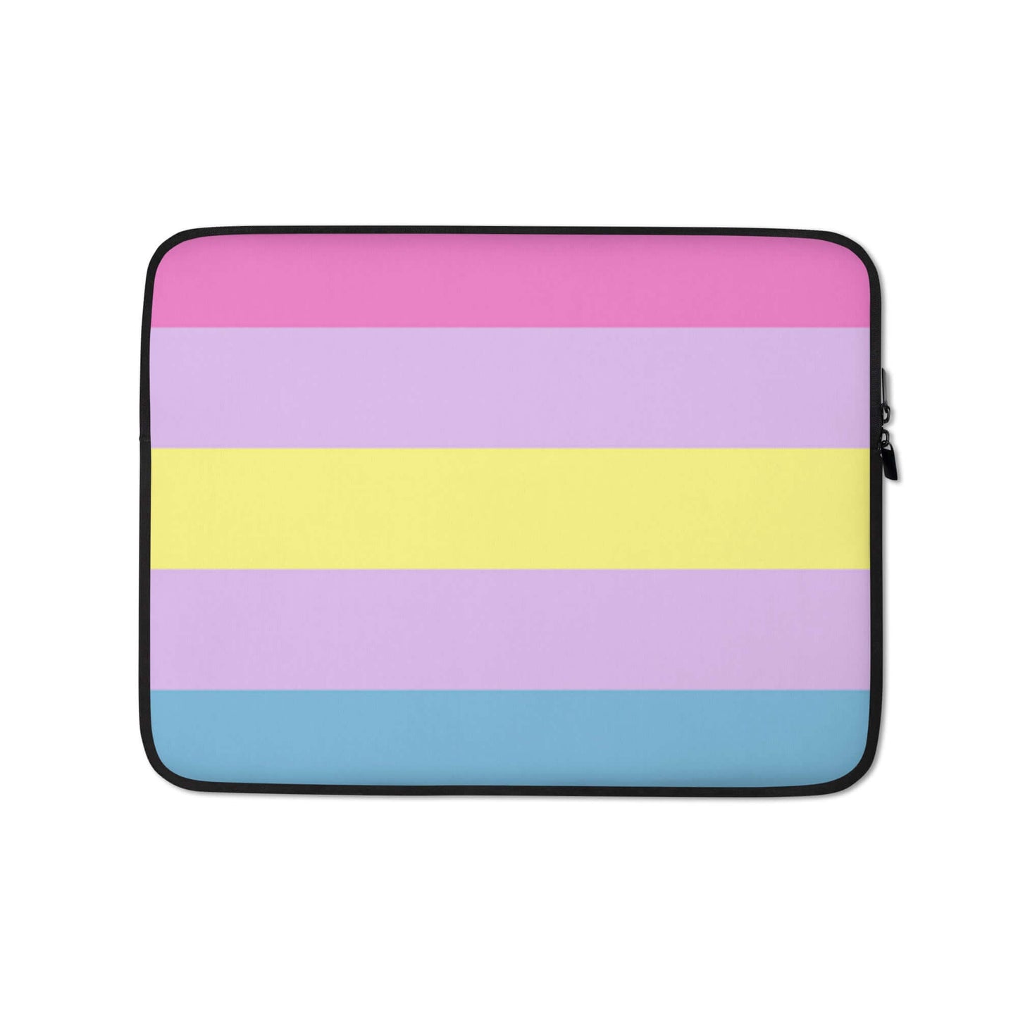 Aporagender Pride Laptop Sleeve featuring pastel stripes in pink, lavender, yellow, and blue for stylish protection.