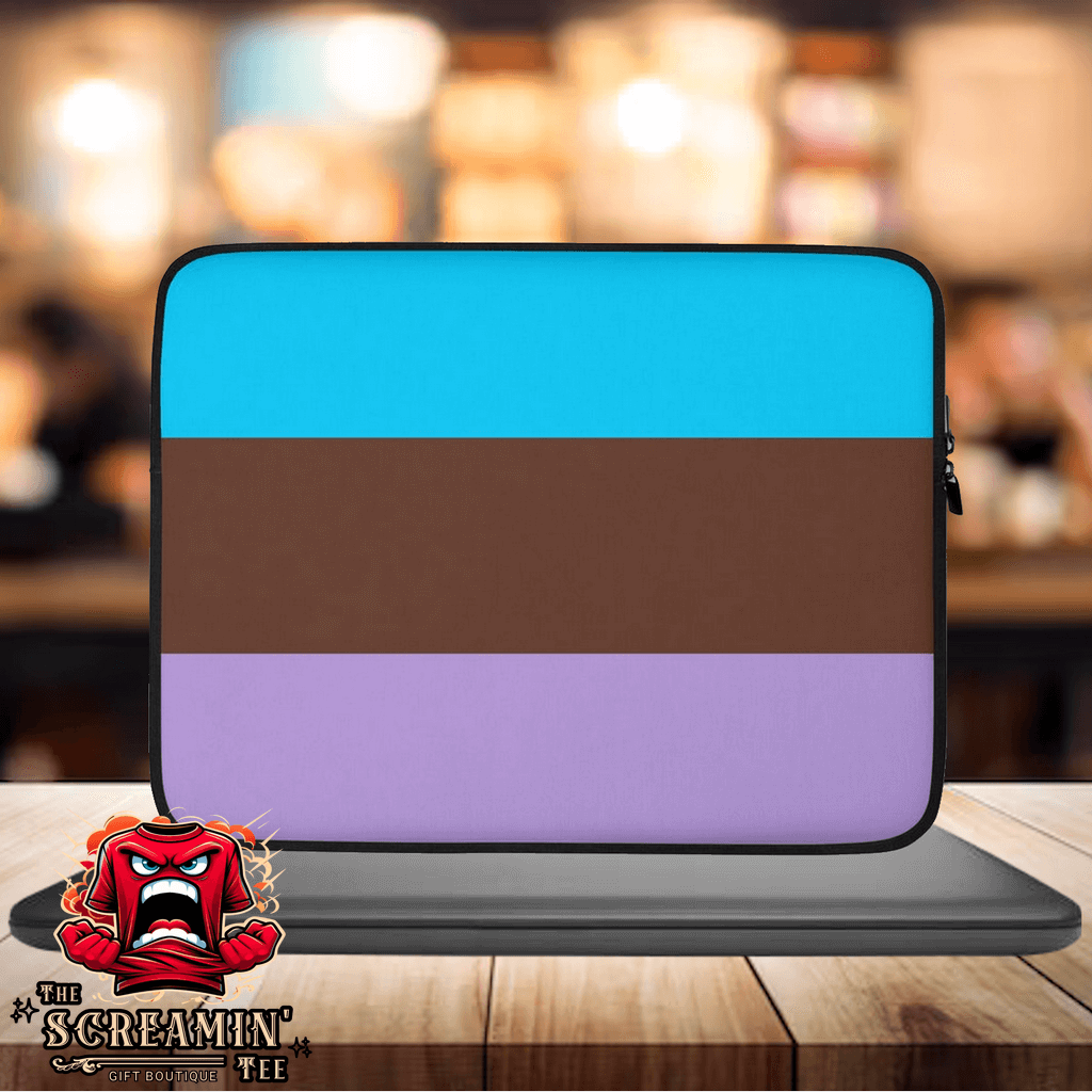 Androsexual Pride Laptop Sleeve featuring blue, brown, and purple colors, lightweight and stylish for laptop protection.