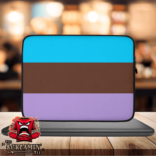 Androsexual Pride Laptop Sleeve featuring blue, brown, and purple colors, lightweight and stylish for laptop protection.