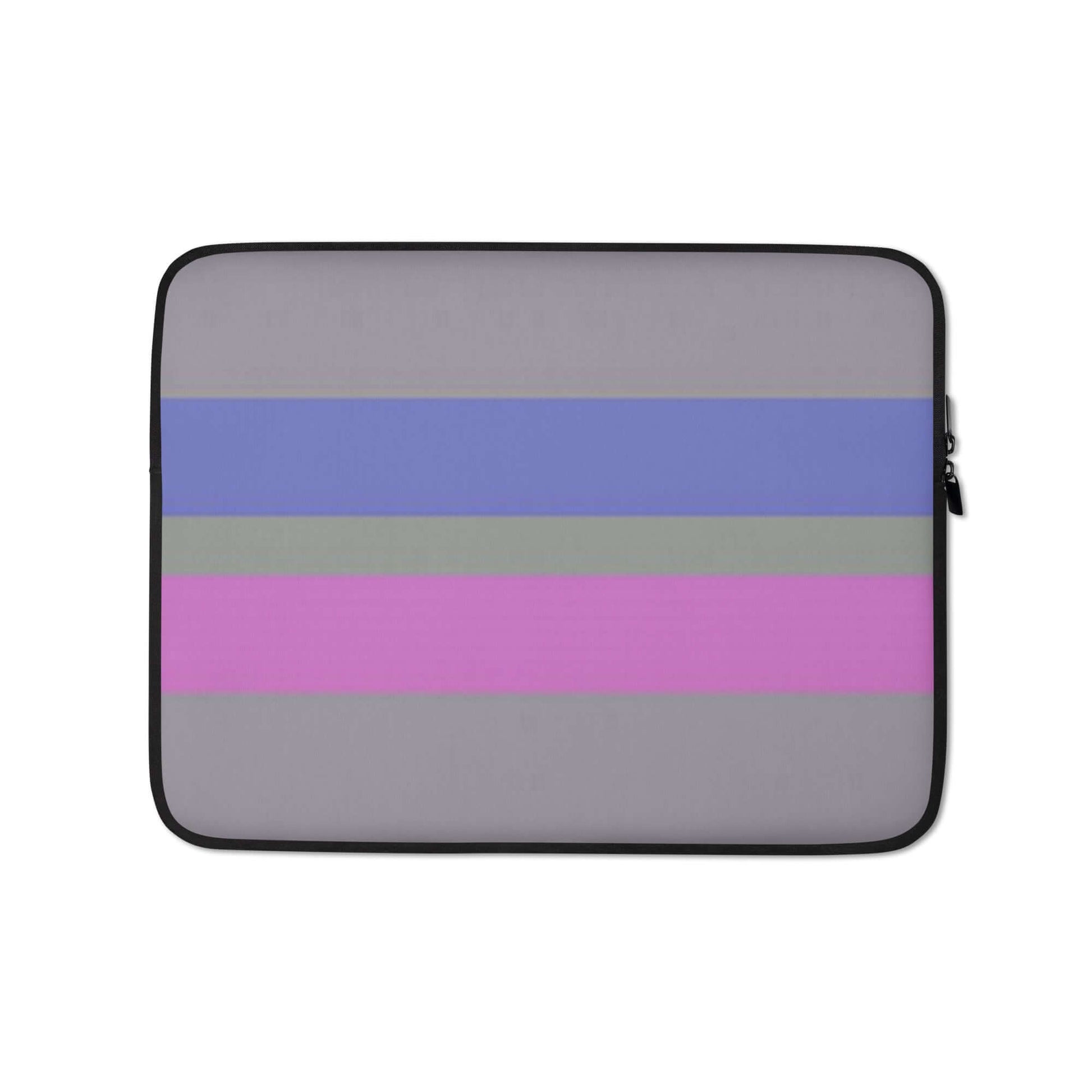 Androgynous Pride Laptop Sleeve featuring a stylish striped design in shades of blue, gray, and pink.