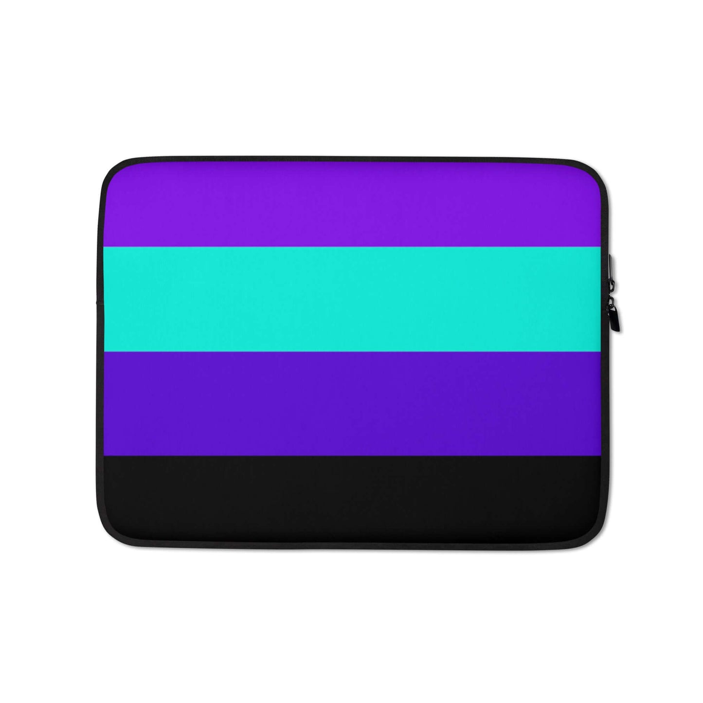 Alexigender Pride Laptop Sleeve in vibrant purple and teal colors with padded zipper for protection.