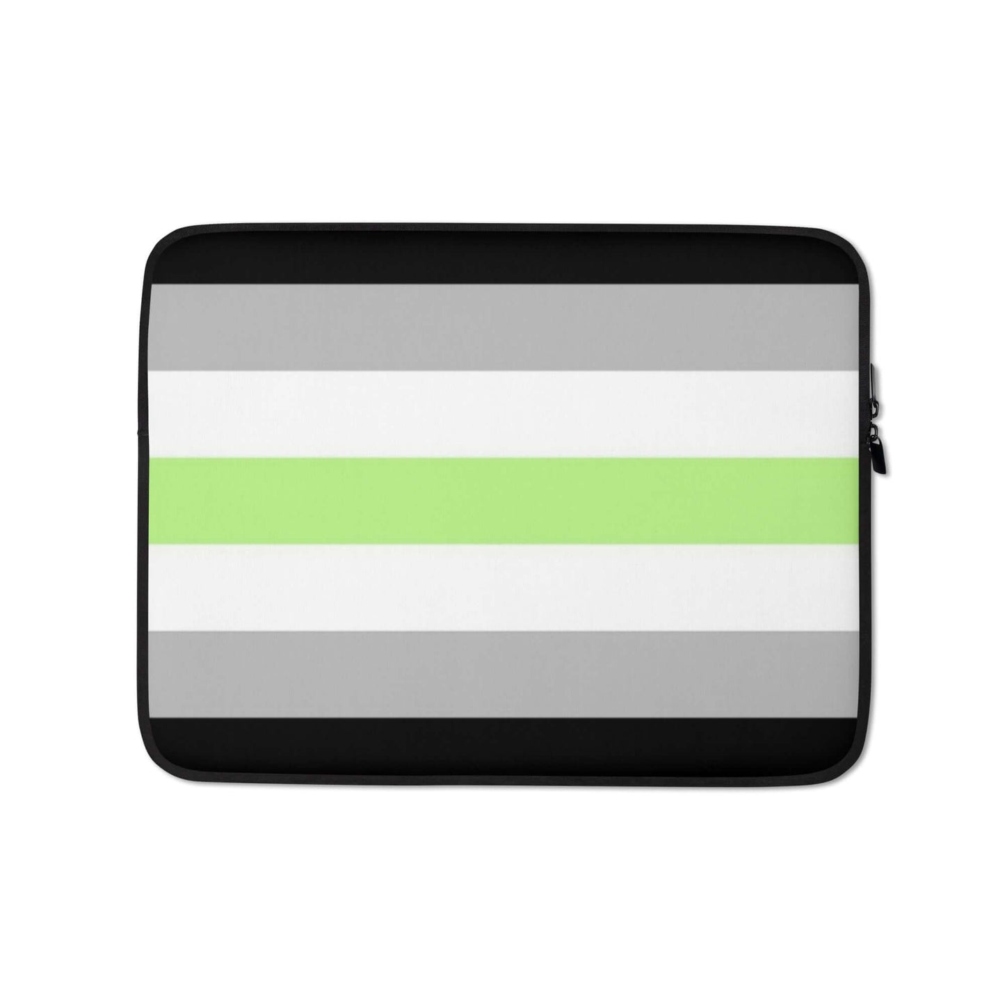 Agender Pride Laptop Sleeve featuring a stylish striped design with green, gray, and black colors.