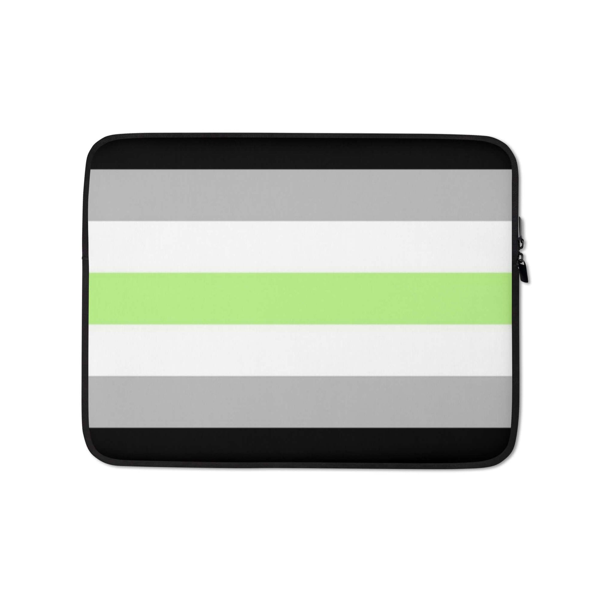 Agender Pride Laptop Sleeve featuring a stylish striped design with green, gray, and black colors.