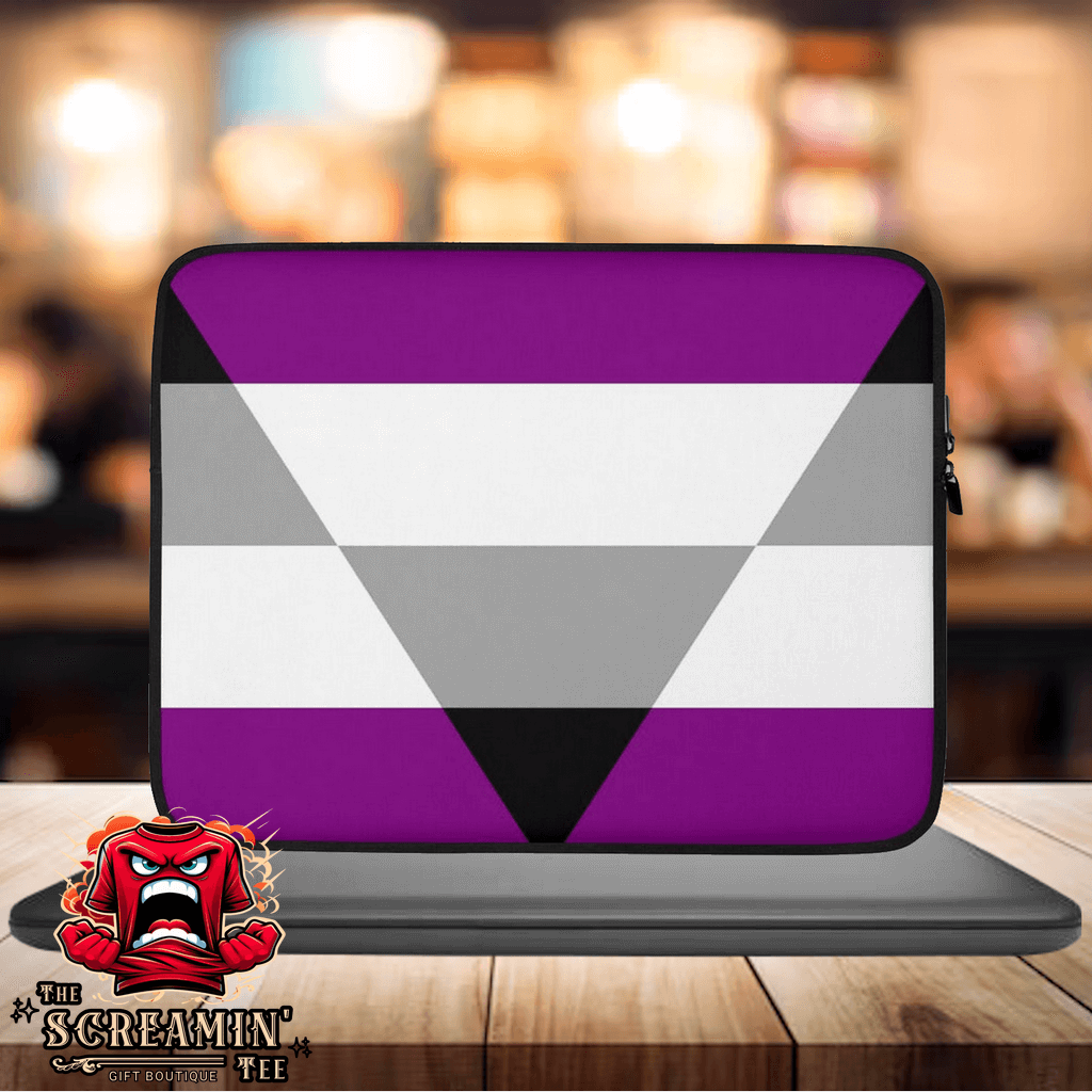 Aegosexual Pride Laptop Sleeve featuring purple, white, gray, and black colors on a stylish protective design.