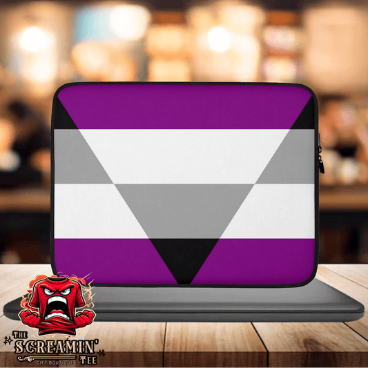 Aegosexual Pride Laptop Sleeve featuring purple, white, gray, and black colors on a stylish protective design.