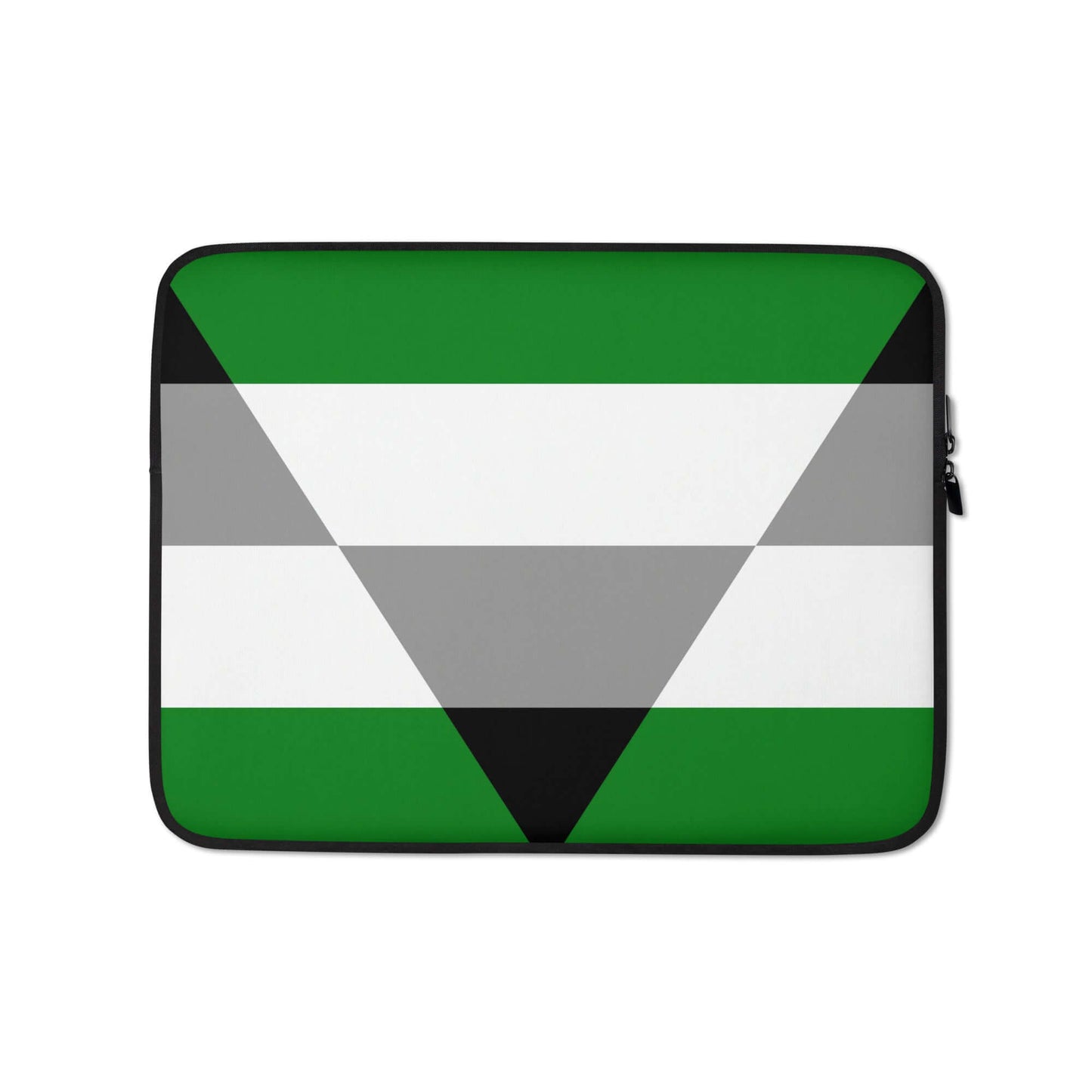 Aegoromantic Pride Laptop Sleeve featuring a vibrant green and gray geometric design.