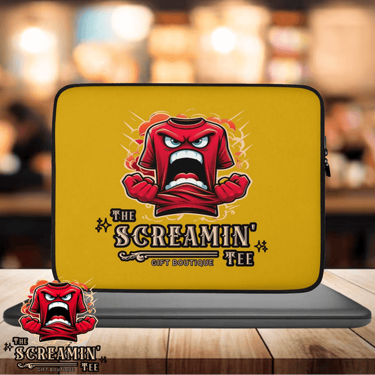 The Logo Laptop Sleeve | Topaz featuring a vibrant design with a yelling shirt and bold colors for stylish laptop protection.