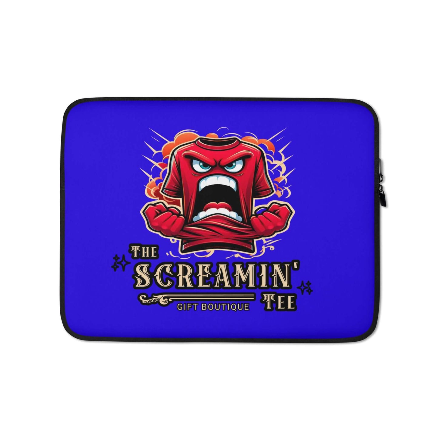 The Logo Laptop Sleeve | Sapphire with vibrant graphic design and padded zipper for laptop protection.
