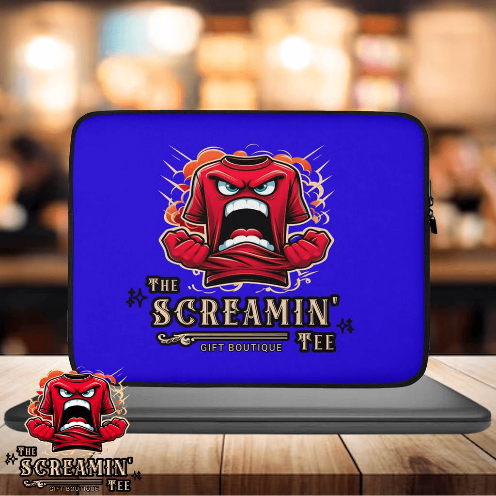 The Logo Laptop Sleeve | Sapphire featuring vibrant blue design with protective padding and internal faux fur lining.