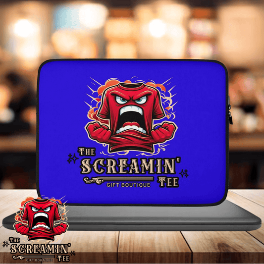 The Logo Laptop Sleeve | Sapphire featuring vibrant blue design with protective padding and internal faux fur lining.