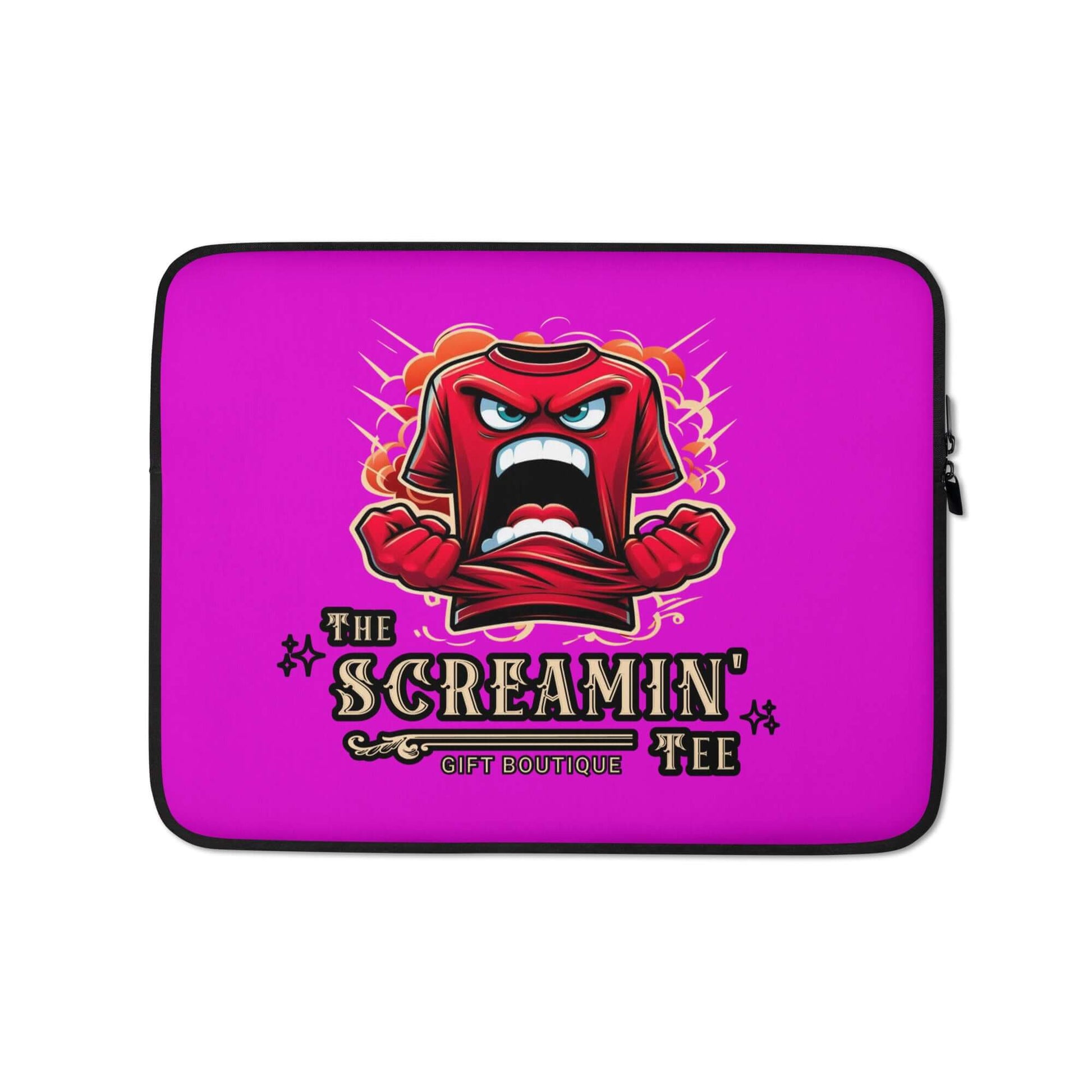 The Logo Laptop Sleeve | Garnet featuring a vibrant pink design with a screaming red tee graphic.