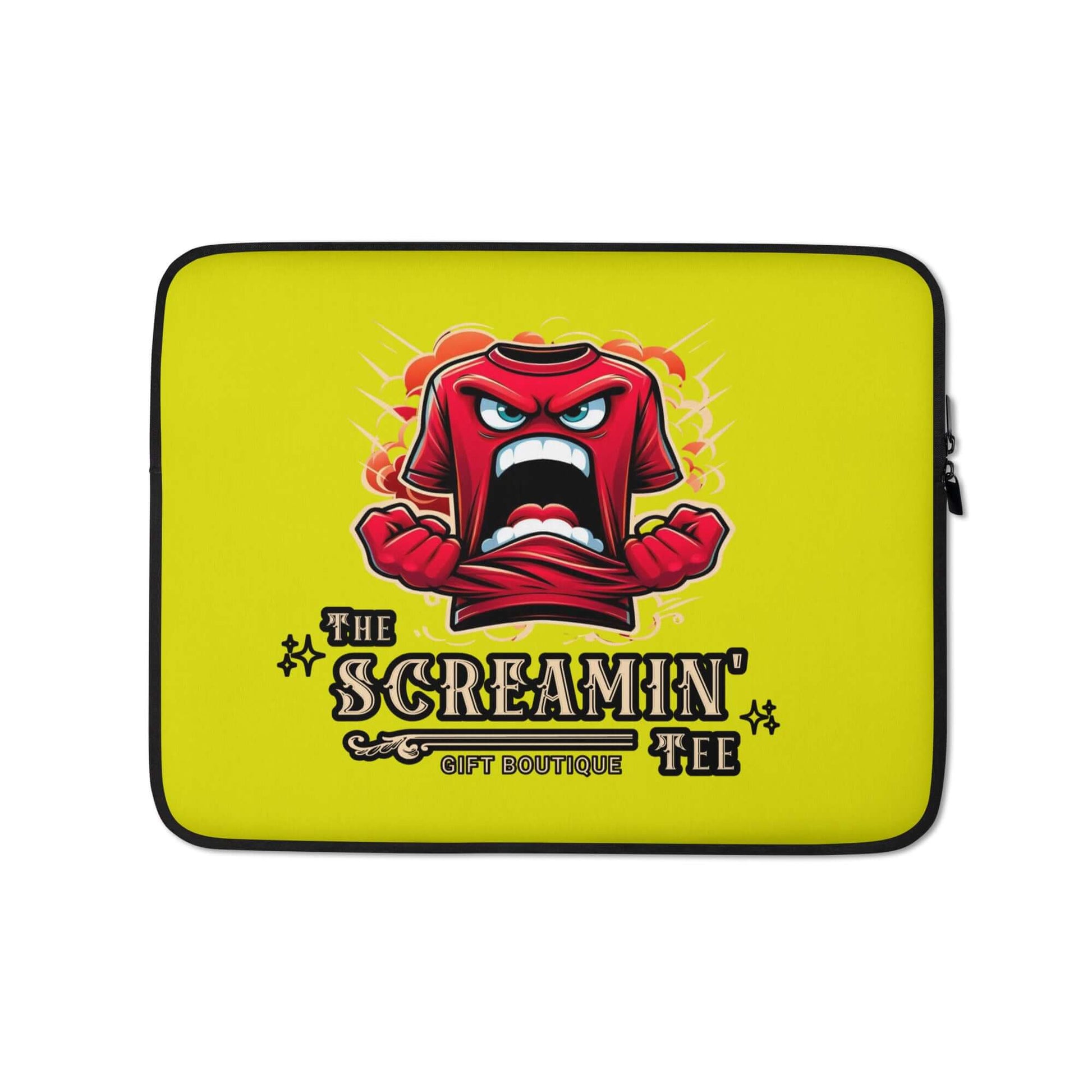 The Logo Laptop Sleeve | Citrine featuring a fun graphic design on a vibrant yellow background.