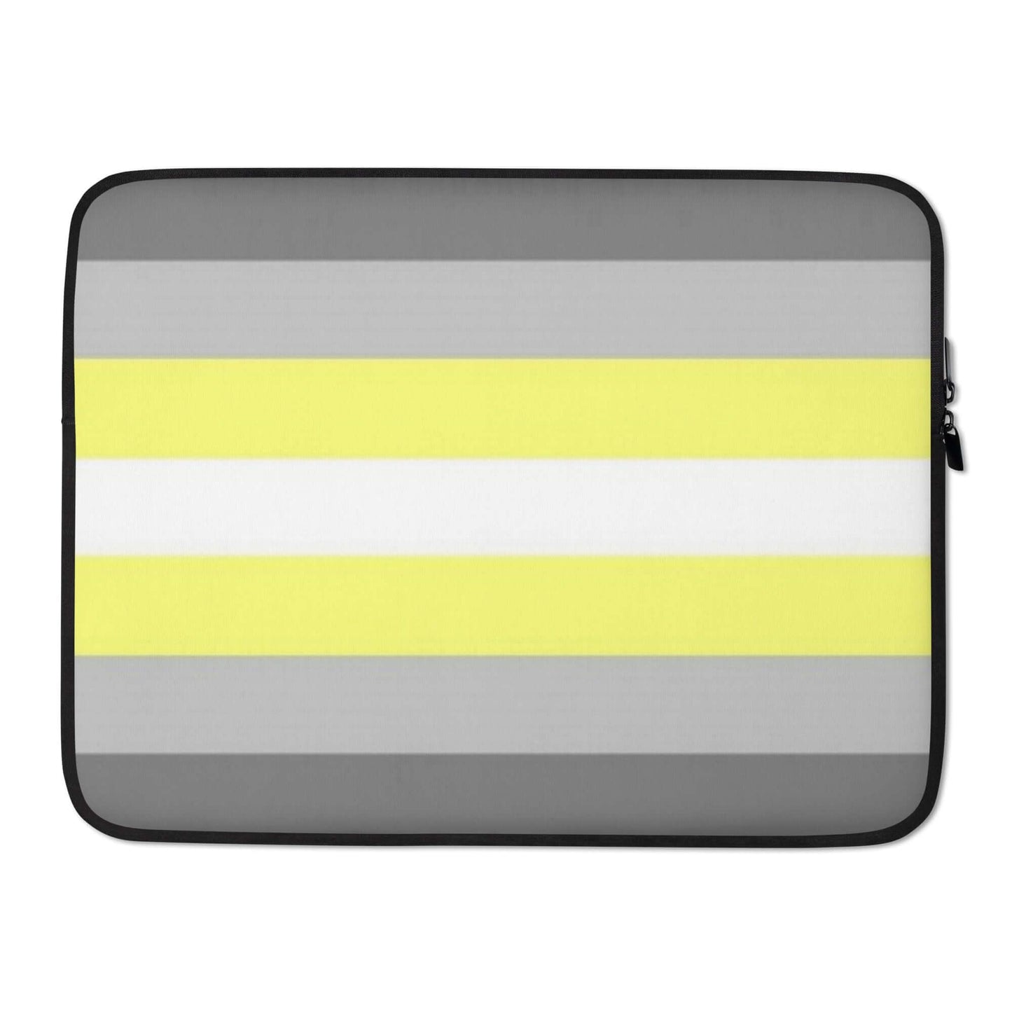 Demigender Pride Laptop Sleeve with gray, yellow, and white stripes, perfect for stylish laptop protection.
