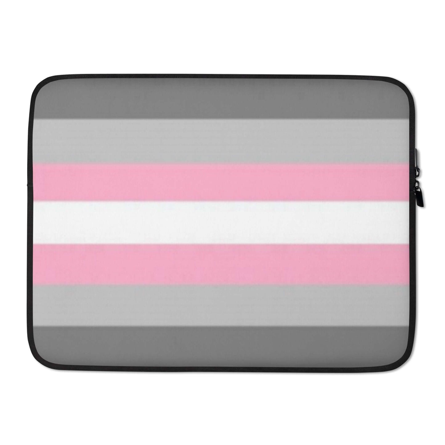 Demigender Demigirls Pride Laptop Sleeve with gray and pink stripes design, featuring a padded interior for laptop protection.