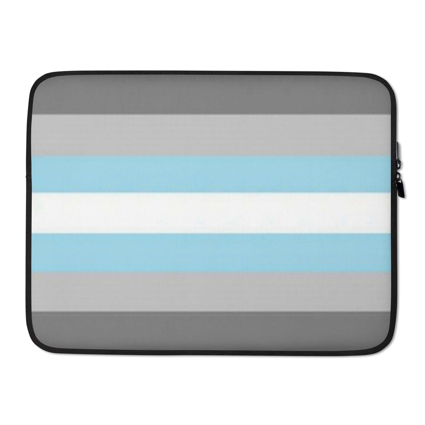 Demigender Demiboys Pride Laptop Sleeve with blue, gray, and white stripes, featuring a padded zipper for protection.