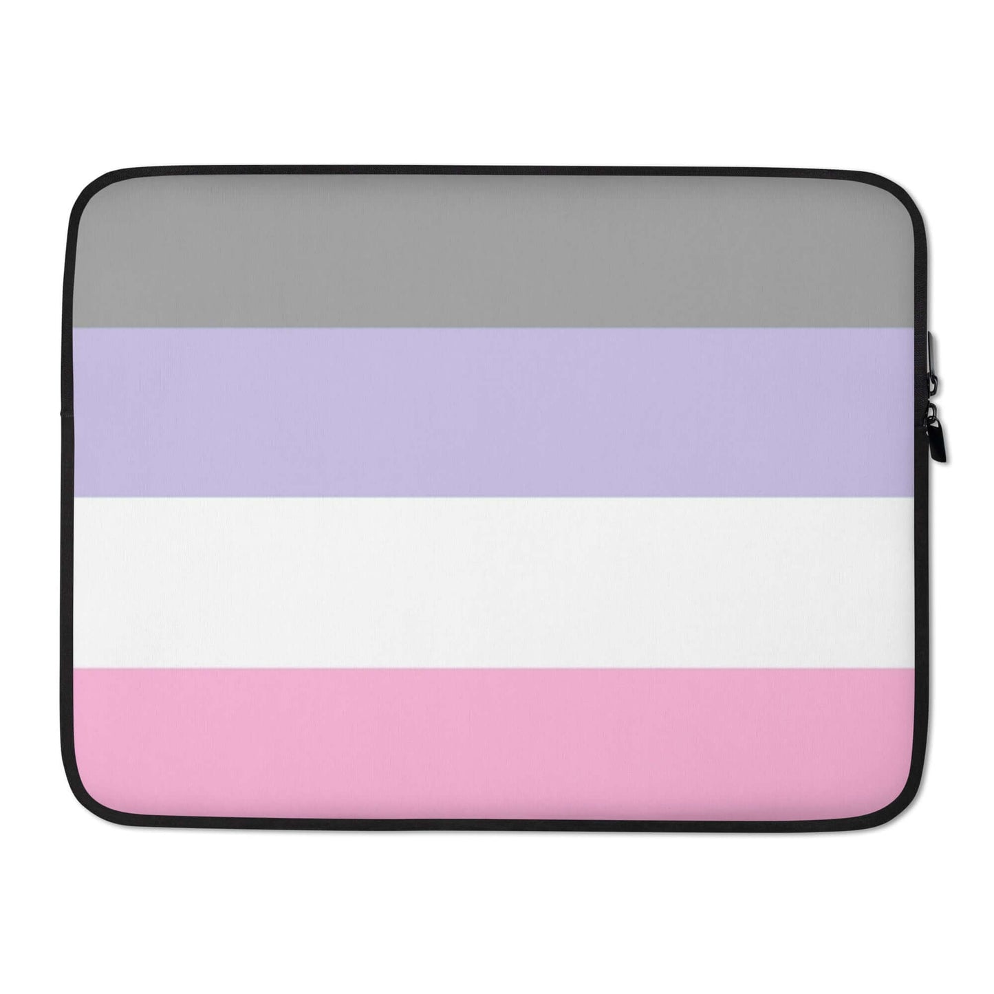 Cupiosexual Pride Laptop Sleeve featuring grey, lavender, white, and pink stripes for stylish laptop protection.