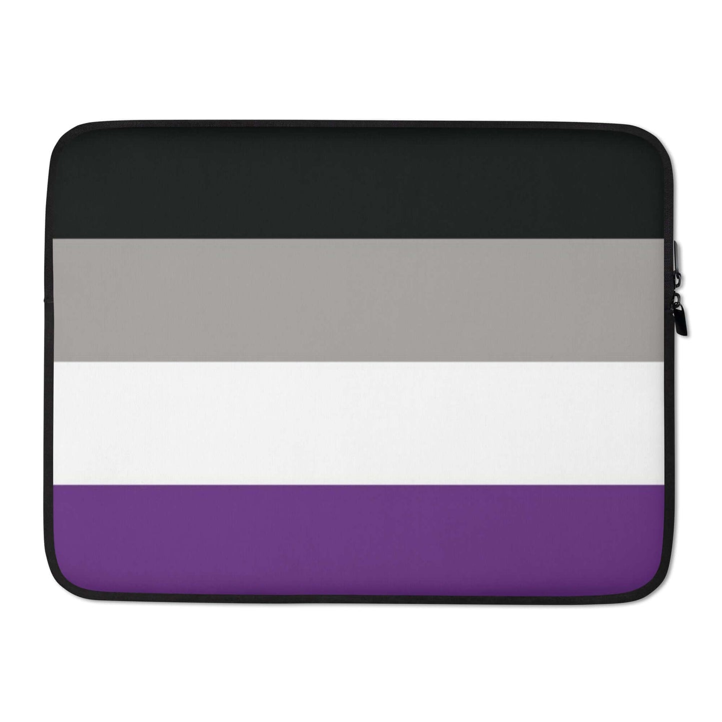 Asexual Demisexual Pride Laptop Sleeve featuring bold black, gray, white, and purple stripes.