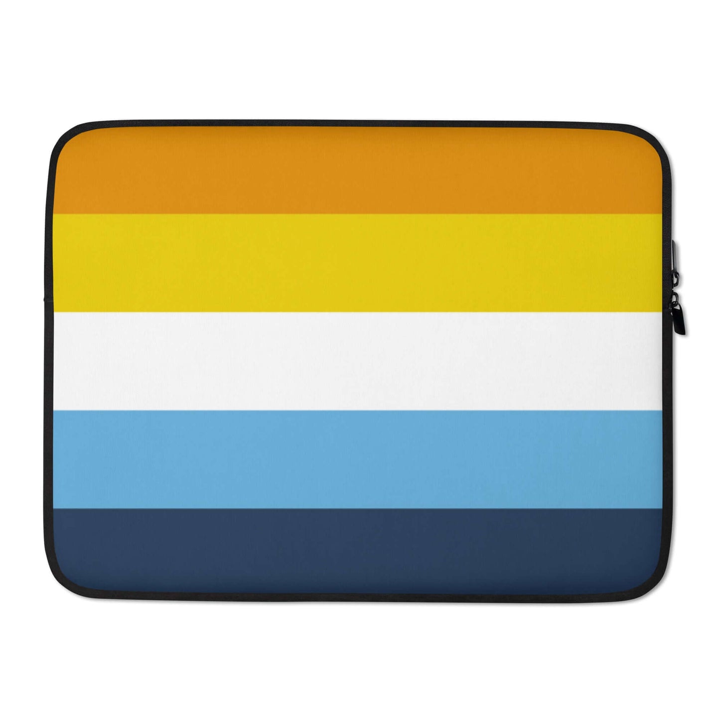 Aroace Pride Laptop Sleeve featuring vibrant horizontal stripes in orange, yellow, white, blue, and navy.