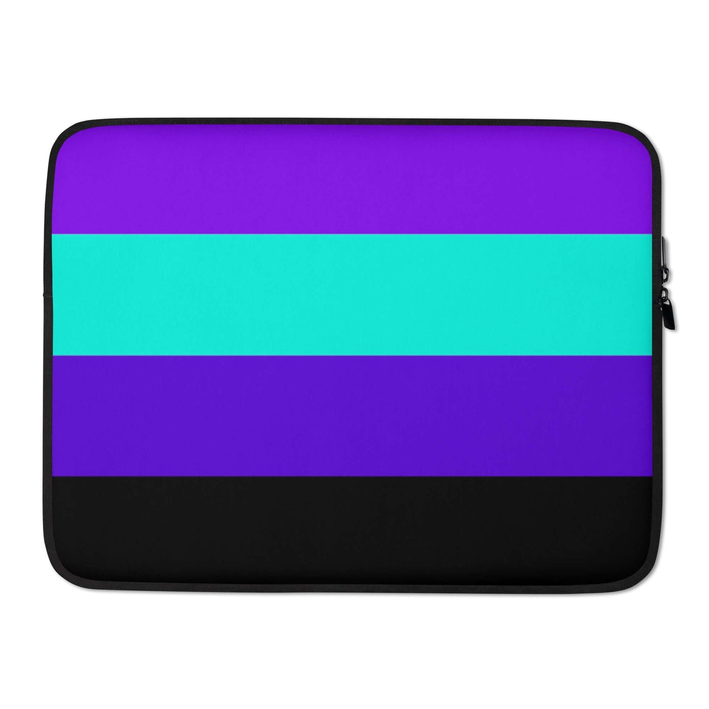 Alexigender Pride Laptop Sleeve featuring a vibrant design with purple, teal, and black stripes.