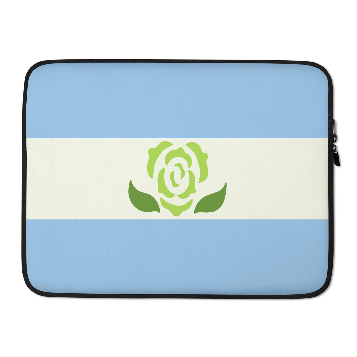 Achillean Pride Laptop Sleeve featuring a stylish blue design with a green rose emblem, perfect for protecting your device.