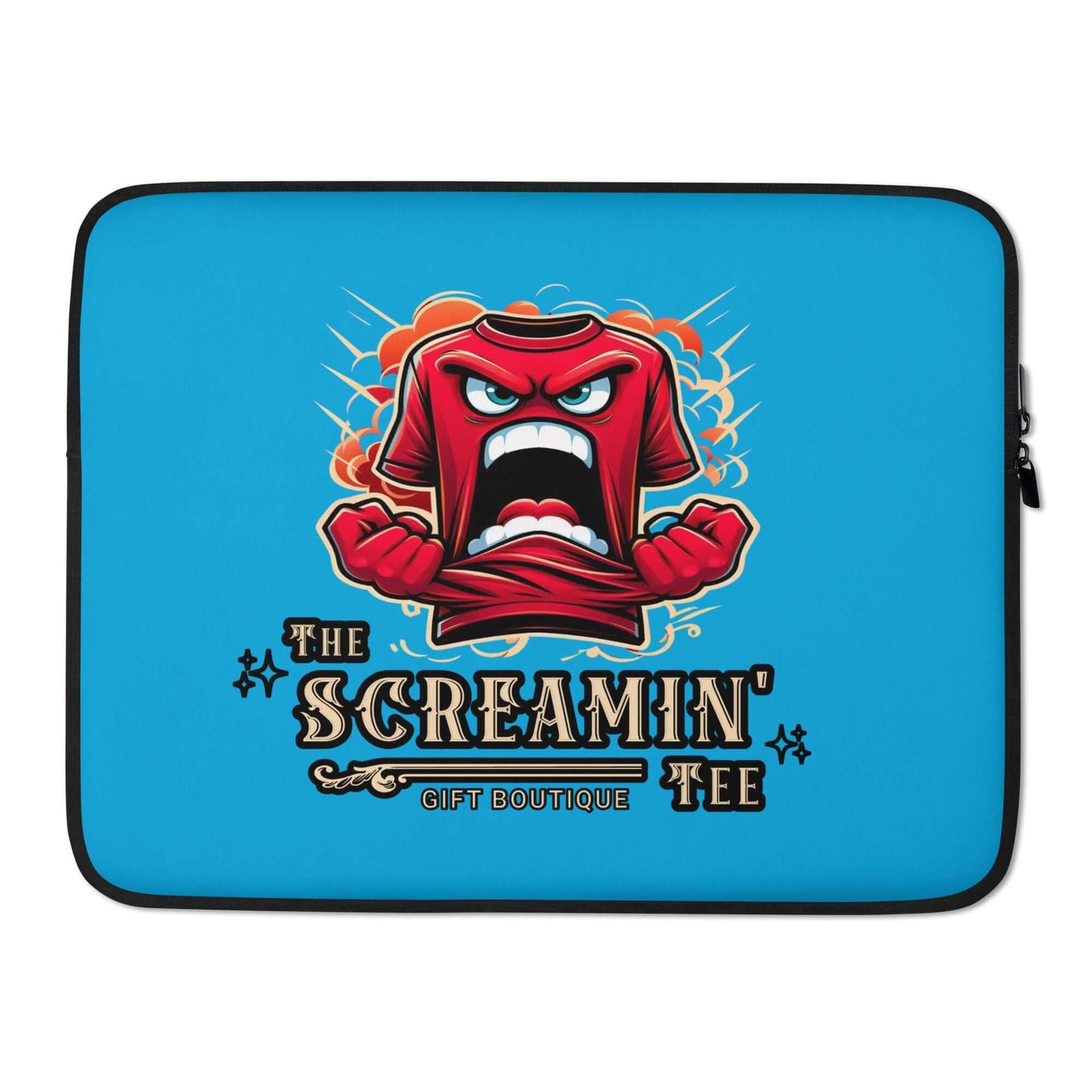 The Logo Laptop Sleeve | Lapis featuring a vibrant graphic of a screaming t-shirt on a blue background.