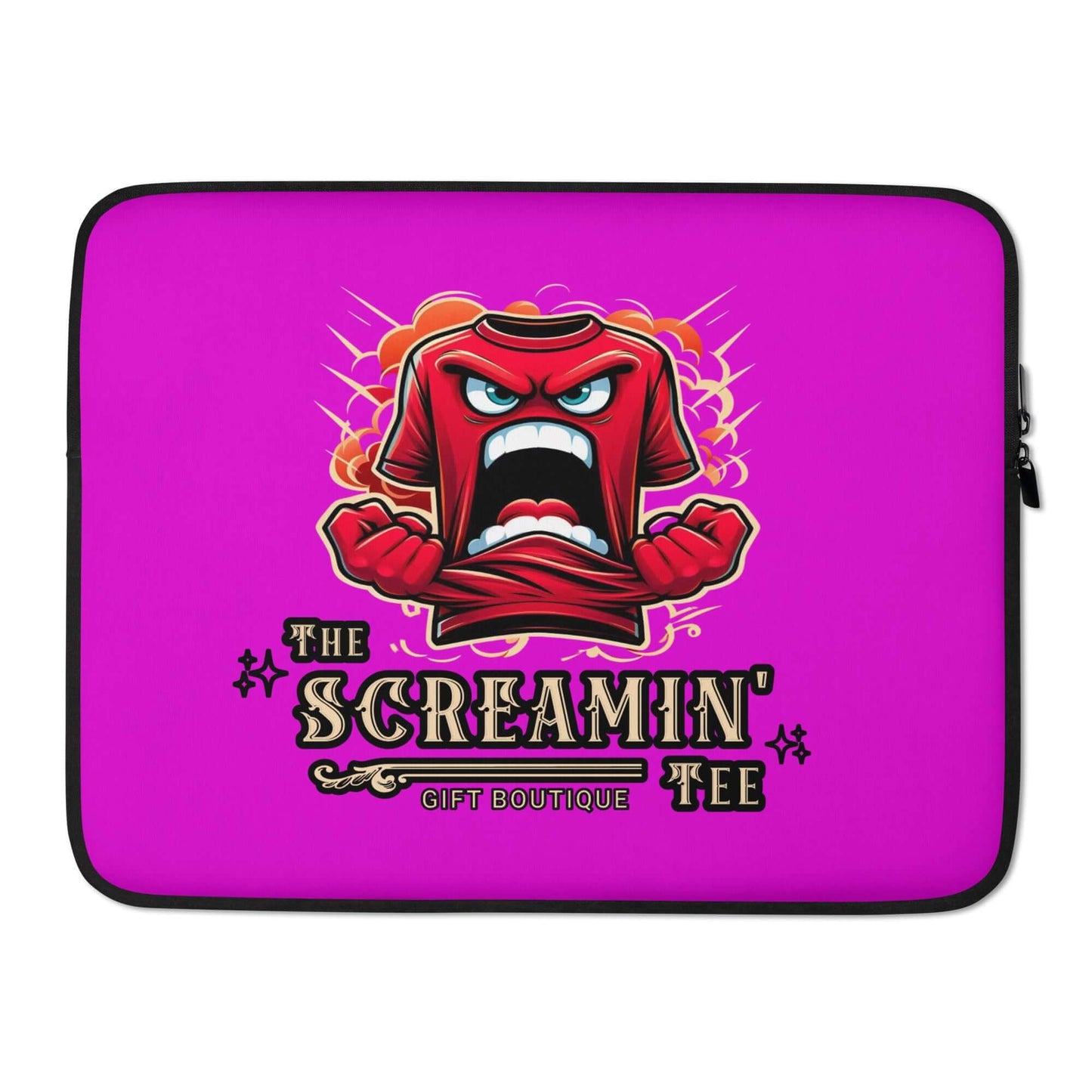 The Logo Laptop Sleeve | Garnet featuring a vibrant pink design and a bold graphic illustration.