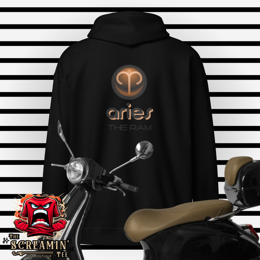 CABOCHON ZODIAC UNISEX ZIP HOODIE - ARIES - The Screamin' Tee