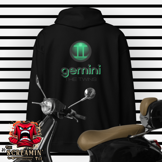 CABOCHON ZODIAC UNISEX ZIP HOODIE - GEMINI - The Screamin' Tee