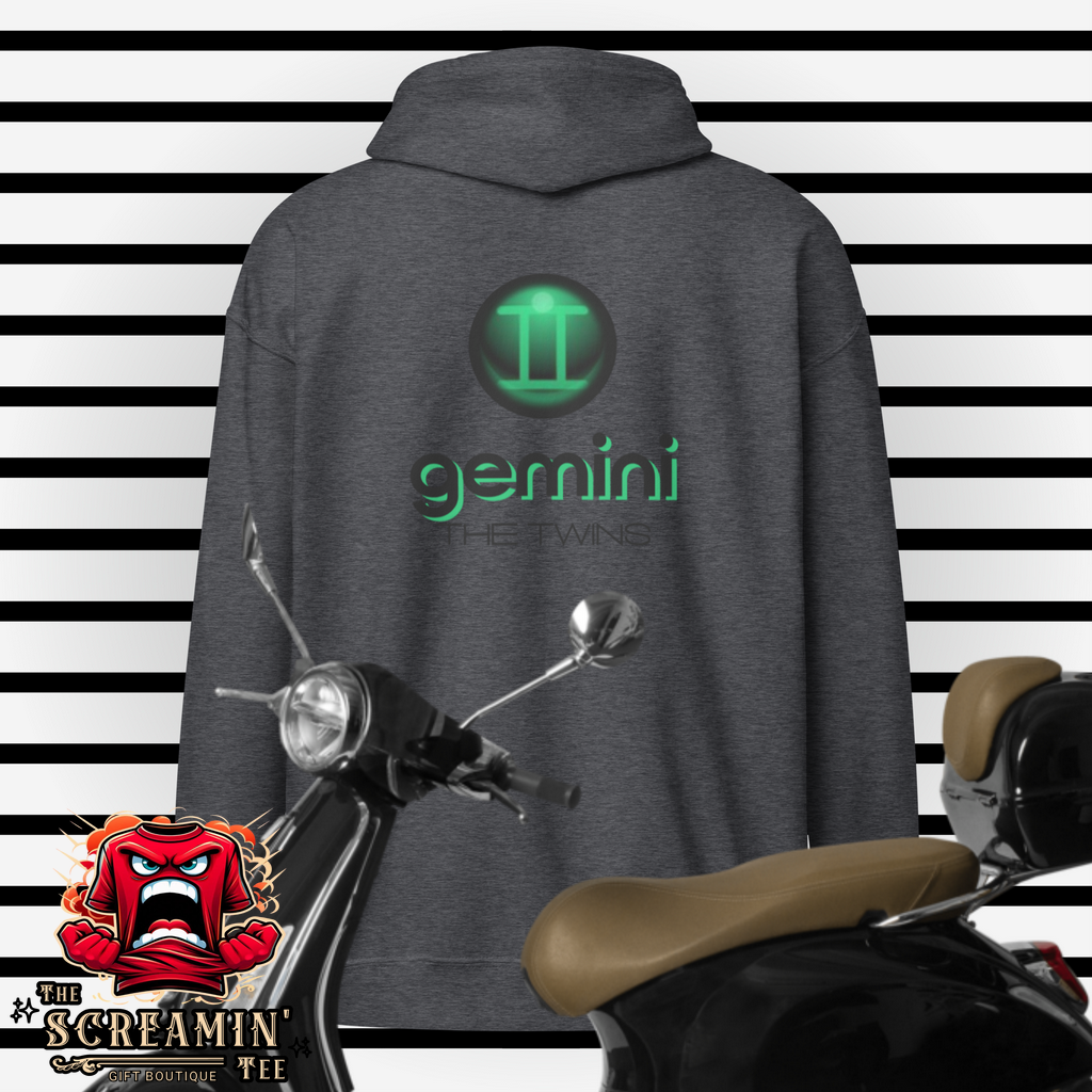 CABOCHON ZODIAC UNISEX ZIP HOODIE - GEMINI - The Screamin' Tee