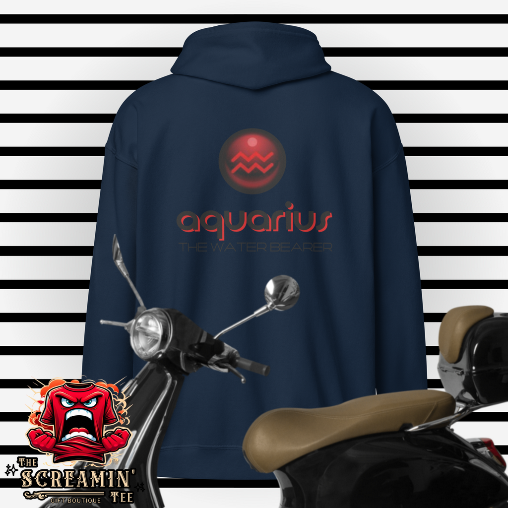 CABOCHON ZODIAC UNISEX ZIP HOODIE - AQUARIUS - The Screamin' Tee