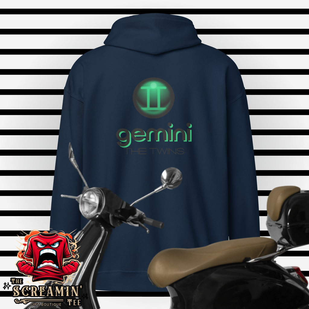 CABOCHON ZODIAC UNISEX ZIP HOODIE - GEMINI - The Screamin' Tee