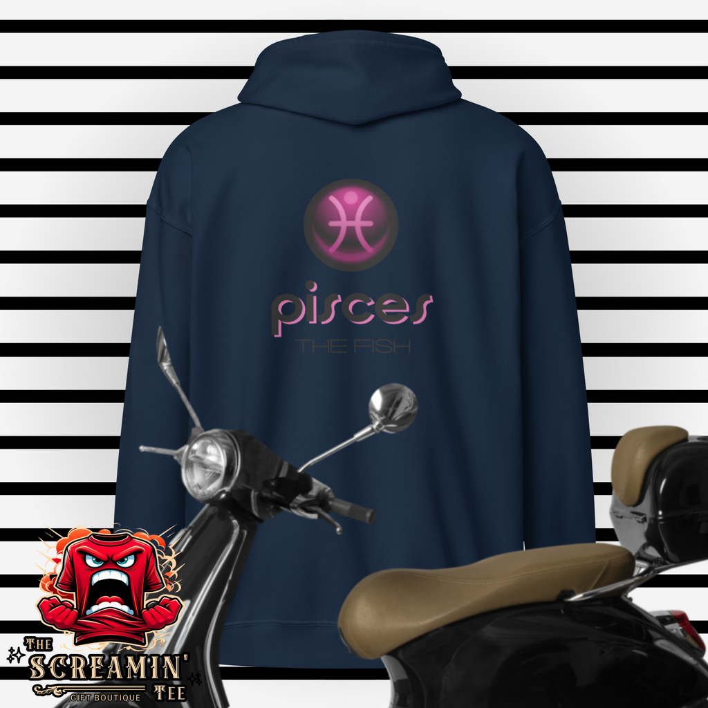 CABOCHON ZODIAC UNISEX ZIP HOODIE - PISCES - The Screamin' Tee