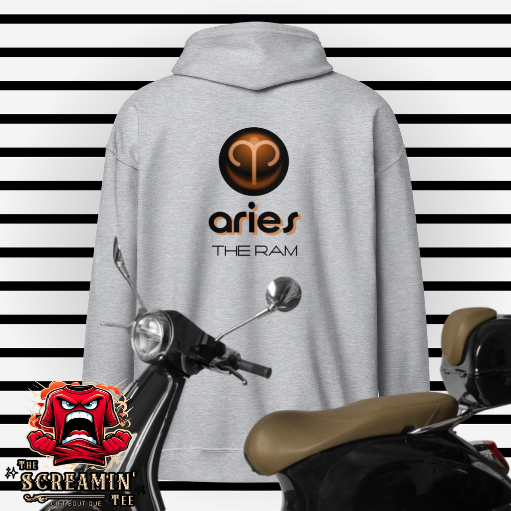 CABOCHON ZODIAC UNISEX ZIP HOODIE - ARIES - The Screamin' Tee