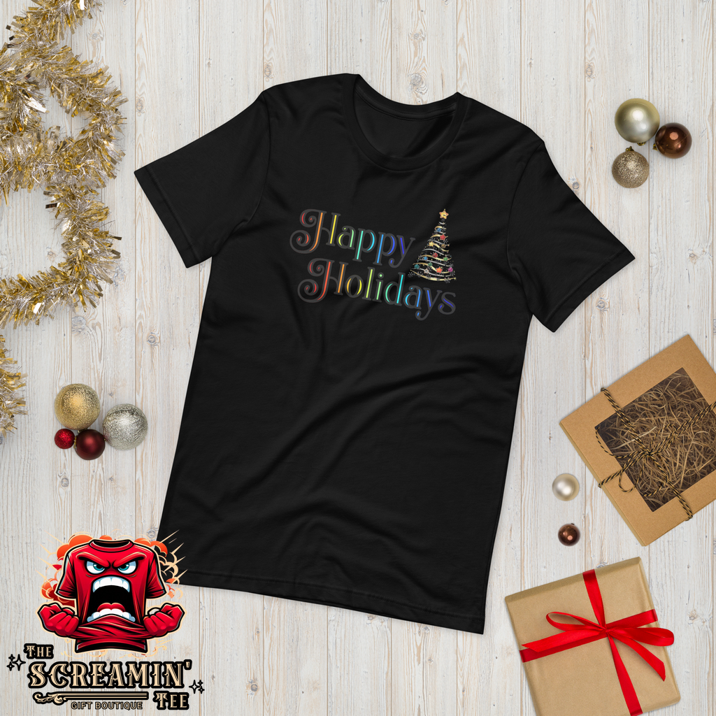 HAPPY HOLIDAYS UNISEX TSHIRT - RAINBOW COLORS