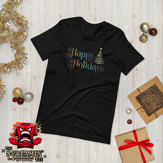 HAPPY HOLIDAYS UNISEX TSHIRT - RAINBOW COLORS