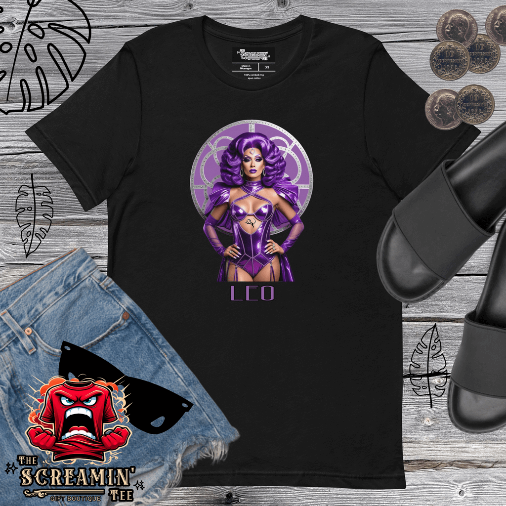 Haus Of Zodiac T-Shirt | Leona Lux (Leo) featuring a stylish graphic design on a black tee.