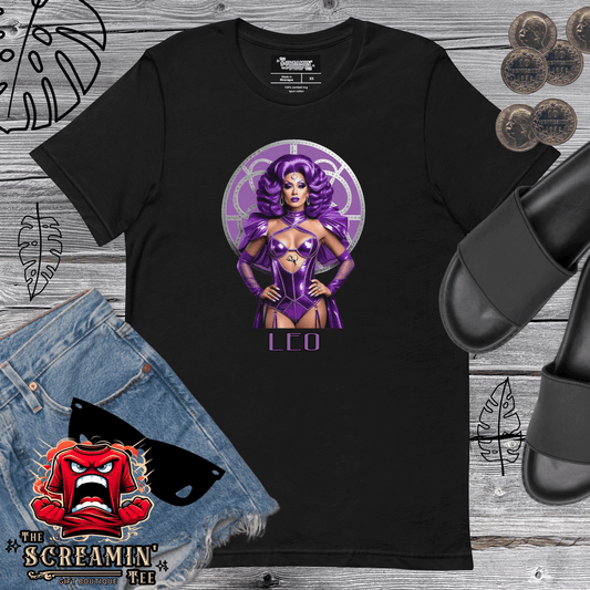 Haus Of Zodiac T-Shirt | Leona Lux (Leo) featuring a stylish graphic design on a black tee.